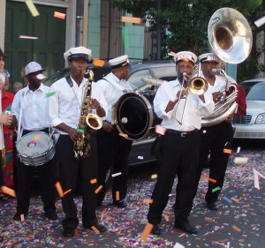 Confetti on French Quarter Festival Musicians